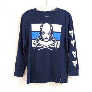Fortnite Droid Robot Long Sleeve T-Shirt - Size Boys 18/20 Navy Blue Tee